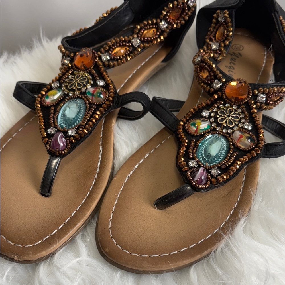 Elegant Beaded Black Sandals